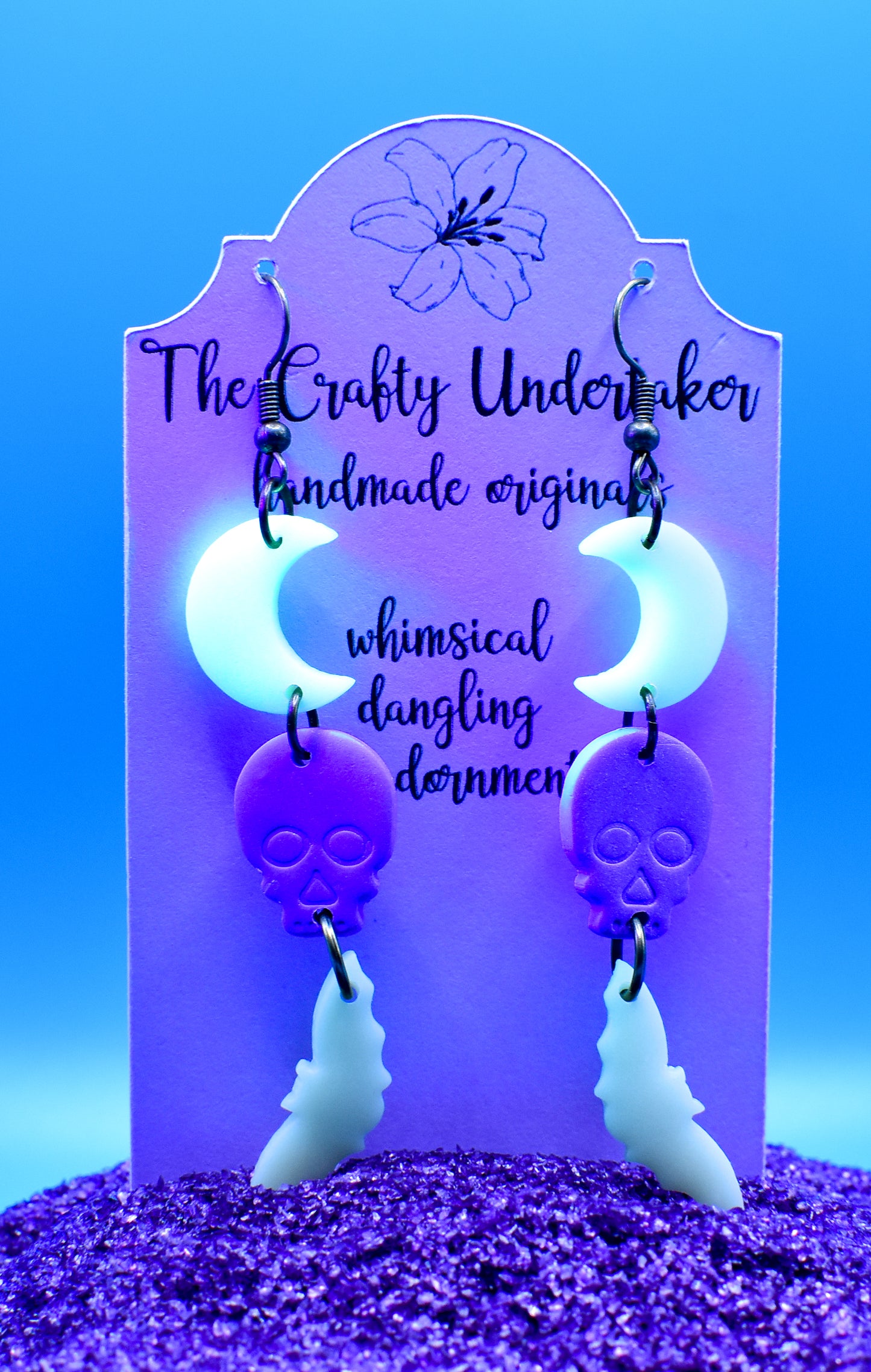 spooky GLOW-IN-THE-DARK bats, moons + skull