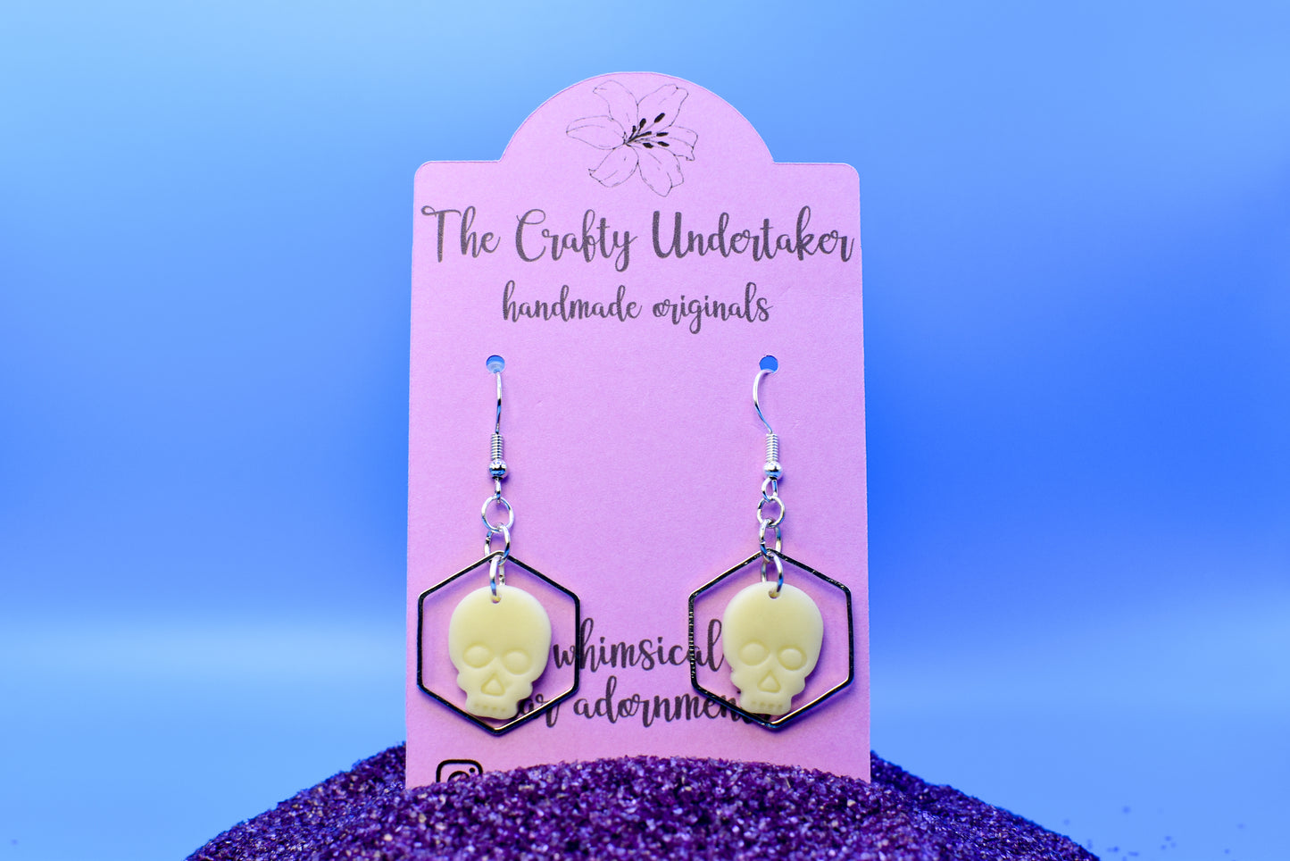 spooky GLOW-IN-THE-DARK skulls + hexagon embellishment