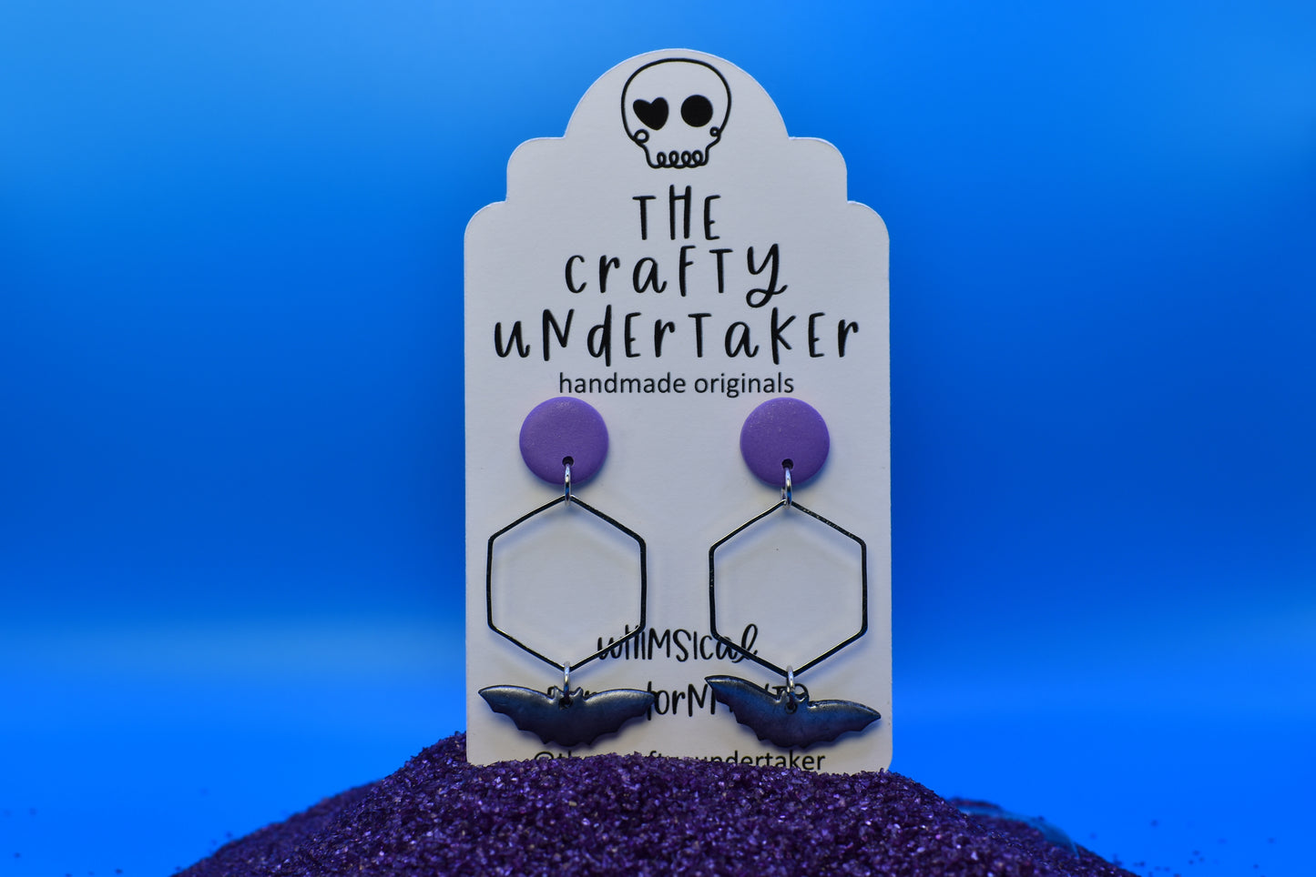 spooky black bats + hexagon embellishment purple